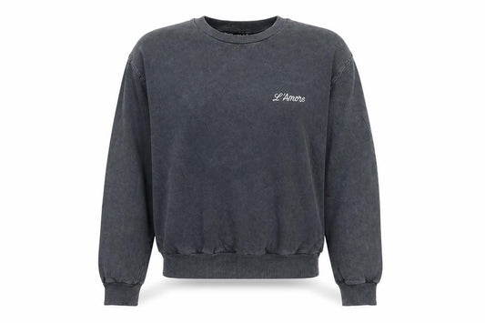 Front view of Boohoo women’s grey jersey pullover sweatshirt, size UK 6, - l'amore