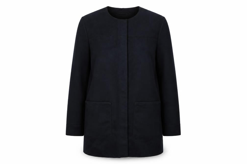 Front view of Tailya women’s black overcoat jacket, size XL