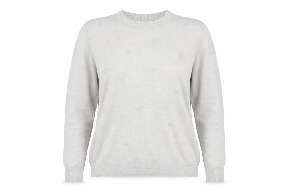 Front view of Marks & Spencer women’s grey knit jumper, size UK 14