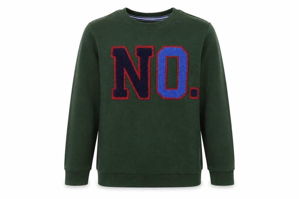 Front view of Tu boys’ grey pullover sweatshirt, size 8, years