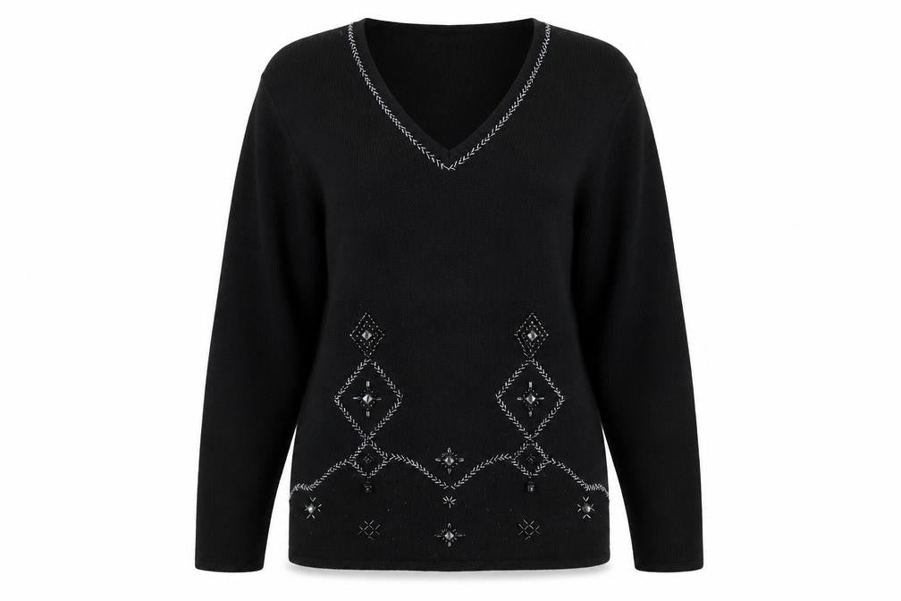 Front view of Berkertex women’s black knit jumper, size UK 10