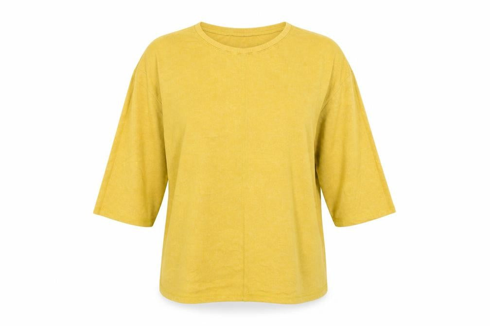 Front view of M&Co women’s yellow knit jumper, size UK 14
