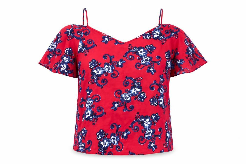 Front view of Papaya women’s red floral basic blouse, size UK 16