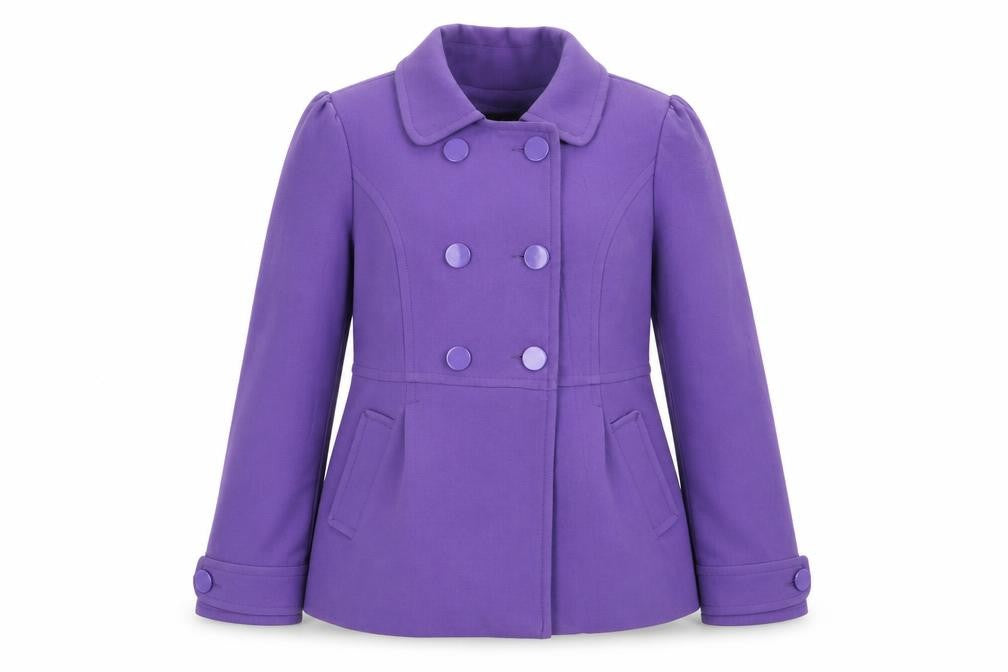 Front view of Primark women’s purple overcoat coat, size UK 12