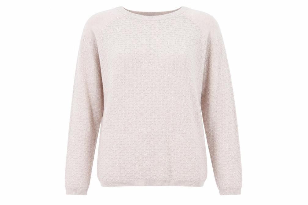 Front view of Next women’s pink geometric jumper, size UK 10