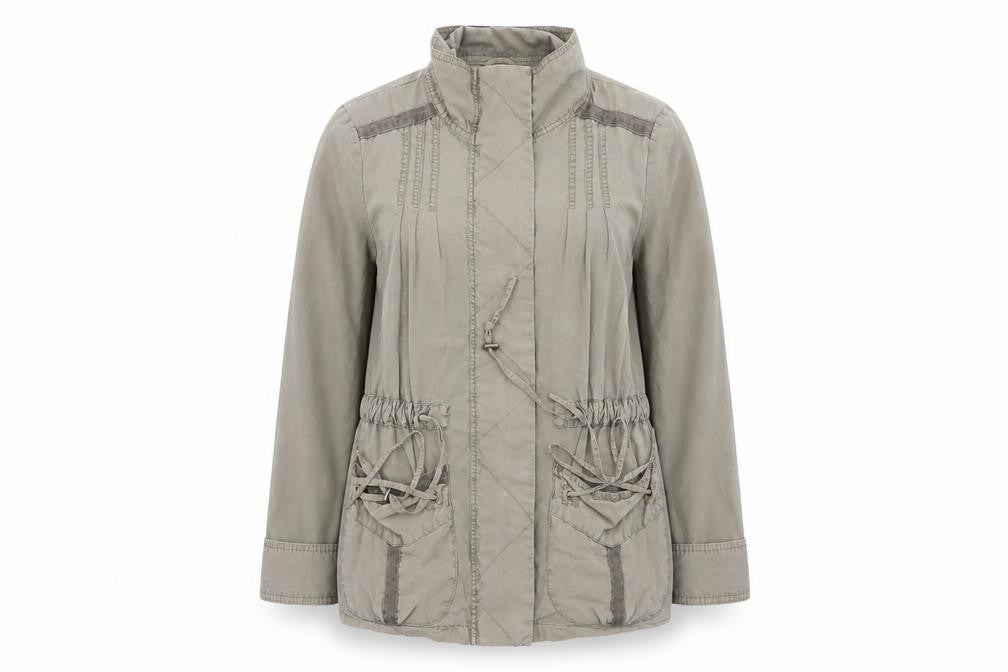 Front view of F&F women’s green jacket coat, size UK 10