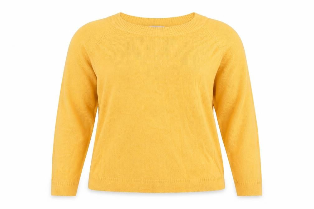 Front view of Tu women’s yellow jumper, size UK 12