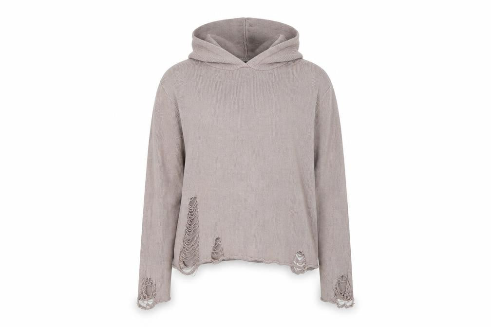Front view of H&M women’s brown knit pullover hoodie, size M