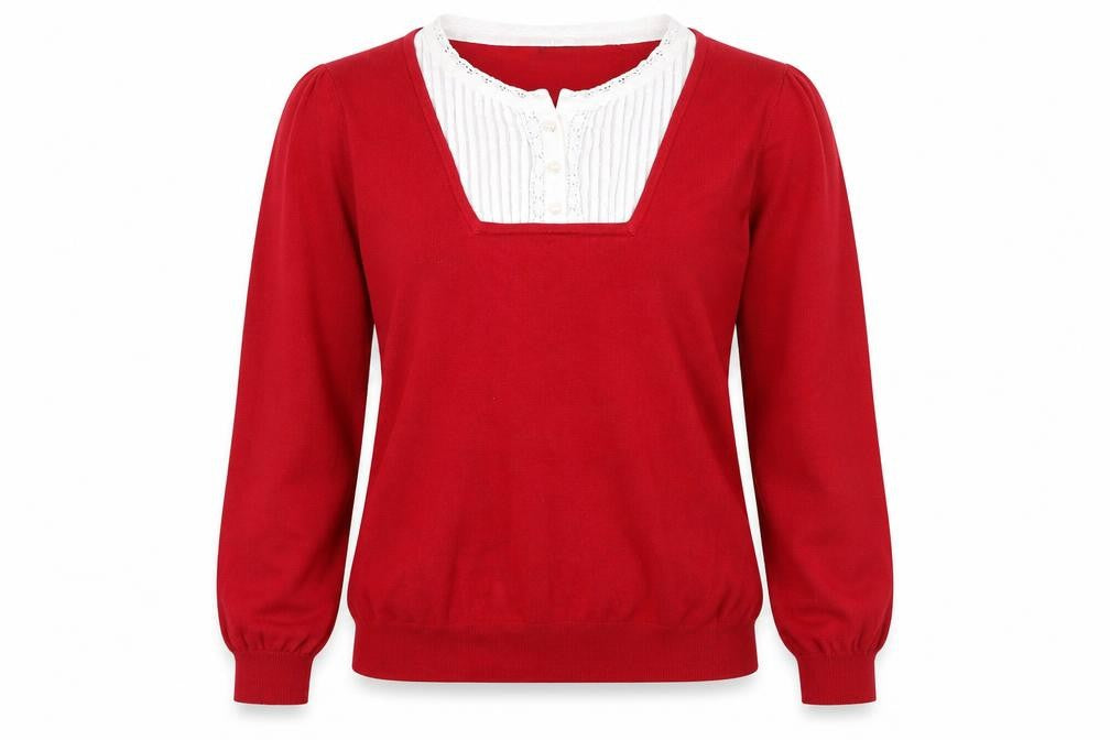 Front view of Bonmarché women’s red knit jumper, size XL