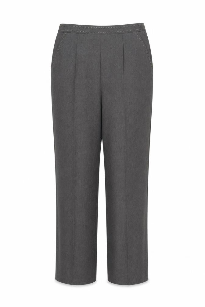 Front view of Bonmarché women’s grey trousers, size UK 16, 28-inch leg