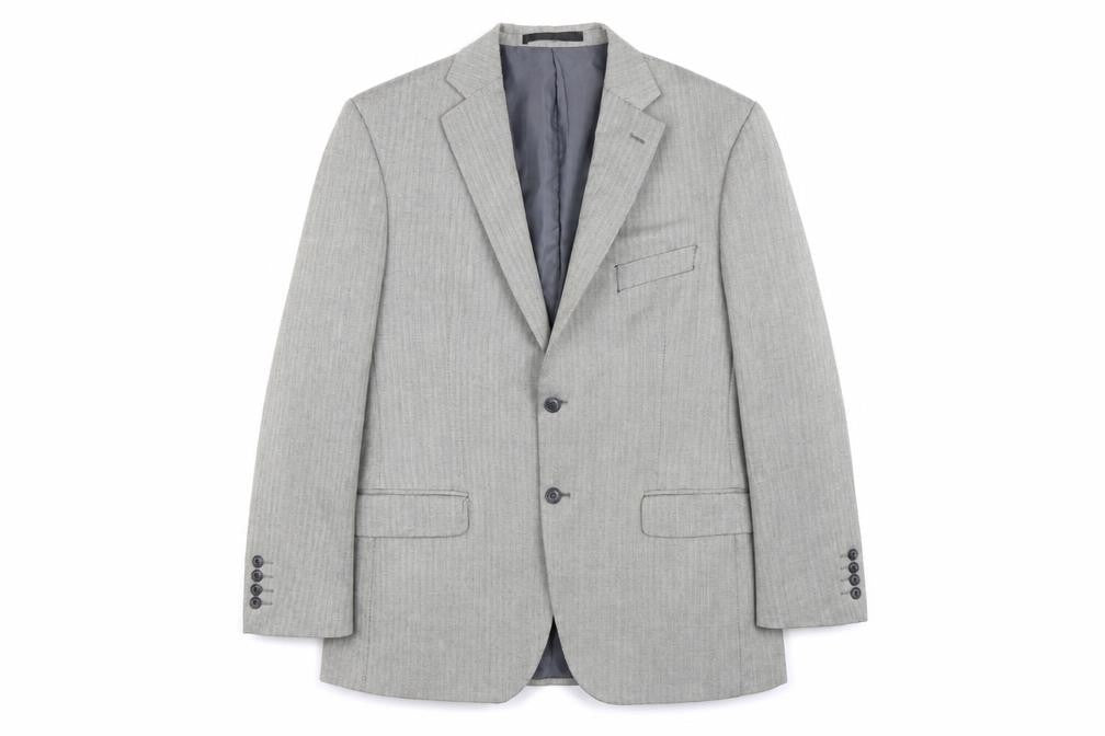 Front view of Impressions men’s green herringbone jacket suit jacket, size 42