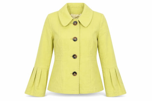 Front view of Debenhams women’s green jacket, size UK 12