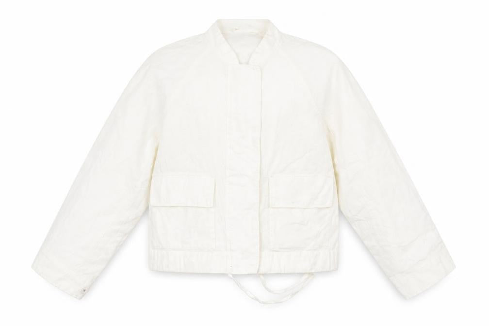 Front view of Preworn women’s ivory jacket, size M