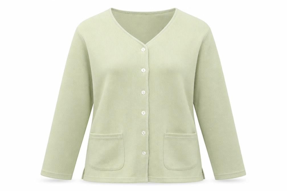Front view of Paramour Collection women’s ivory cardigan jumper, size M