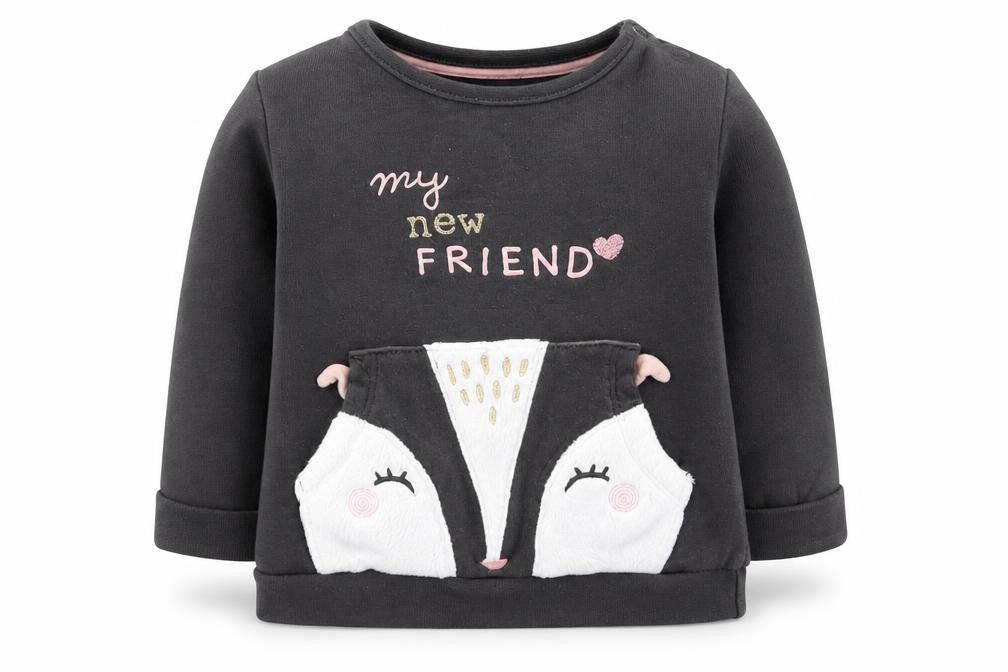 Front view of F&F girls’ grey jumper, size 3-6, months