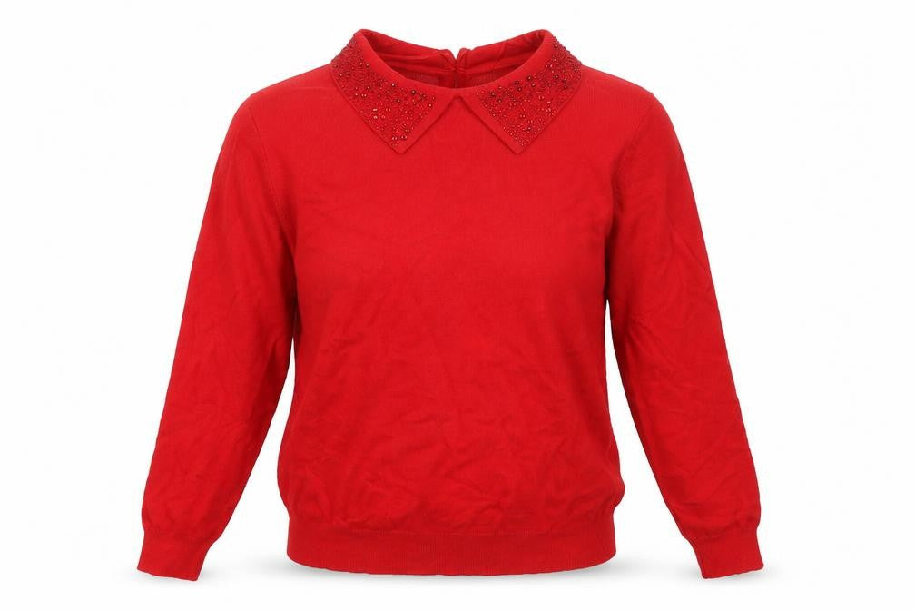Front view of Preworn women’s red jumper, size S