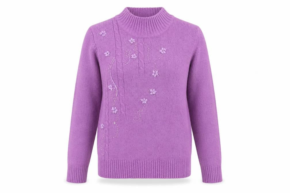 EWM Womens Purple  Knit Pullover Jumper Size S  - Floral embroidery