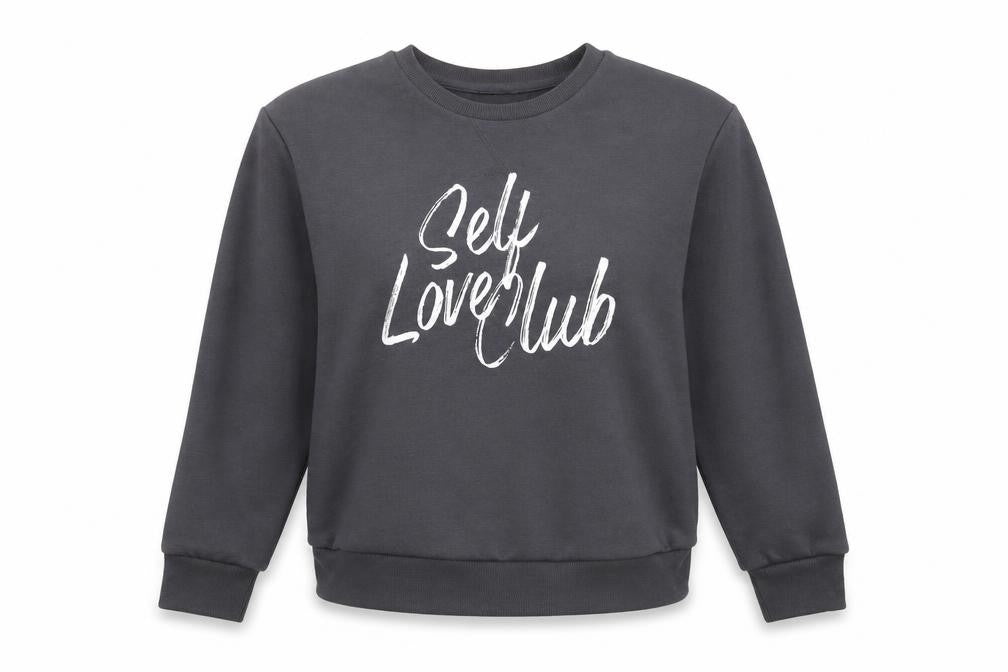 Front view of Primark women’s grey pullover sweatshirt, size XS, - self love club