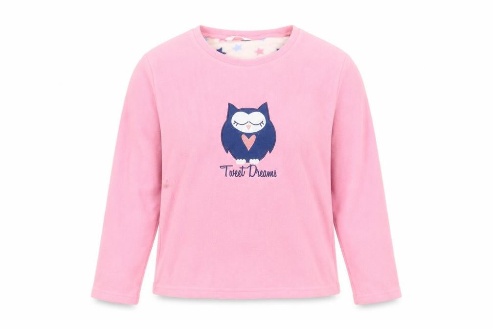 Front view of Nightwear Essentials women’s pink solid top pyjama top, size UK 10, - owl