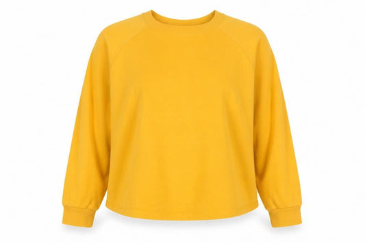 Front view of ASOS women’s yellow jumper, size UK 12