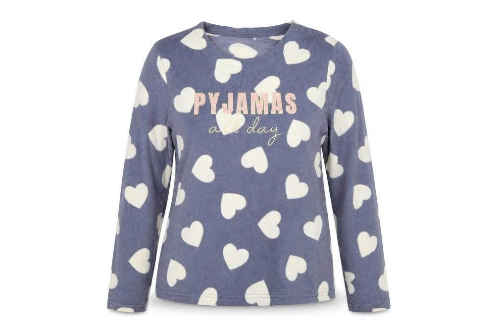 Front view of George women’s grey top pyjama top, size UK 14, - heart pattern