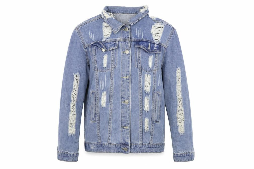 Front view of Preworn women’s blue jacket coat, size L