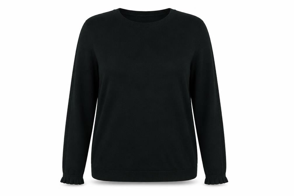 Front view of Warehouse women’s green jumper, size UK 18