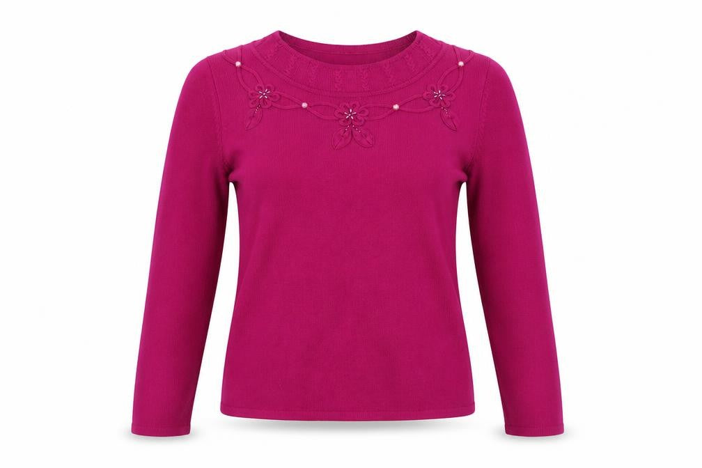 Front view of Fay Louise women’s purple floral jumper, size M
