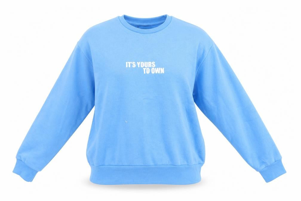 Front view of Primark women’s blue pullover sweatshirt, size L