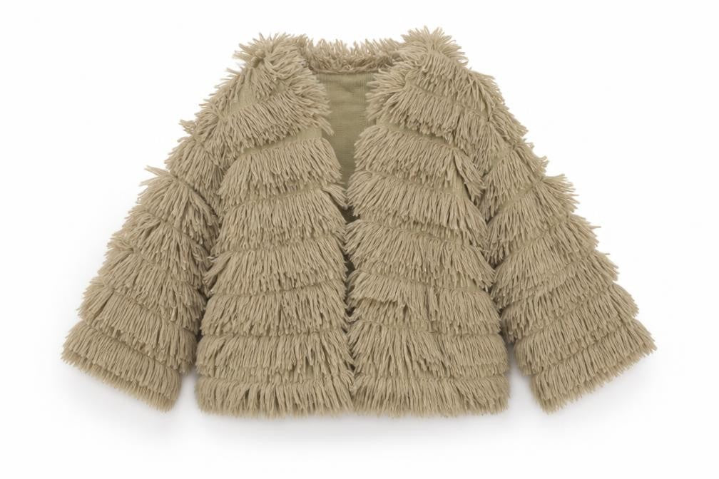 Front view of MAGGIE + ME women’s beige cardigan jumper, size M