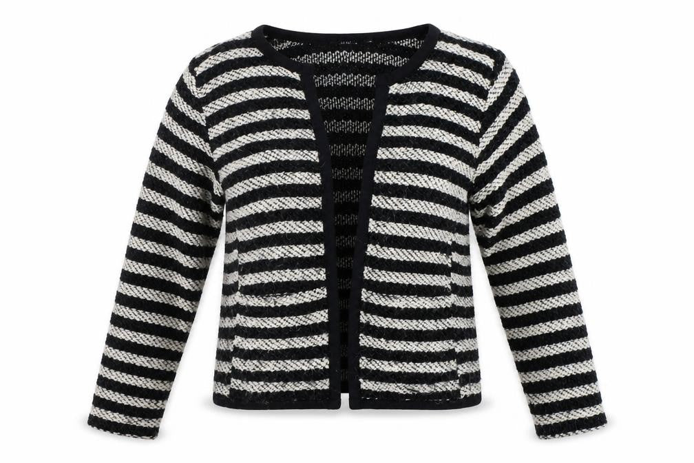Front view of Lindex women’s black geometric cardigan jumper, size M