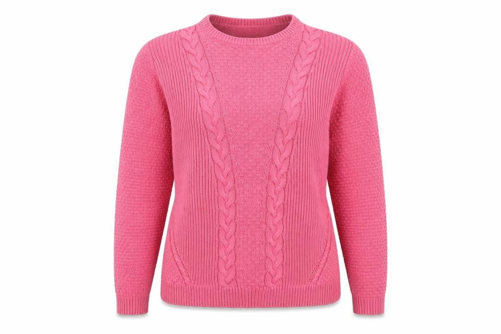 Front view of EWM women’s pink jumper, size M