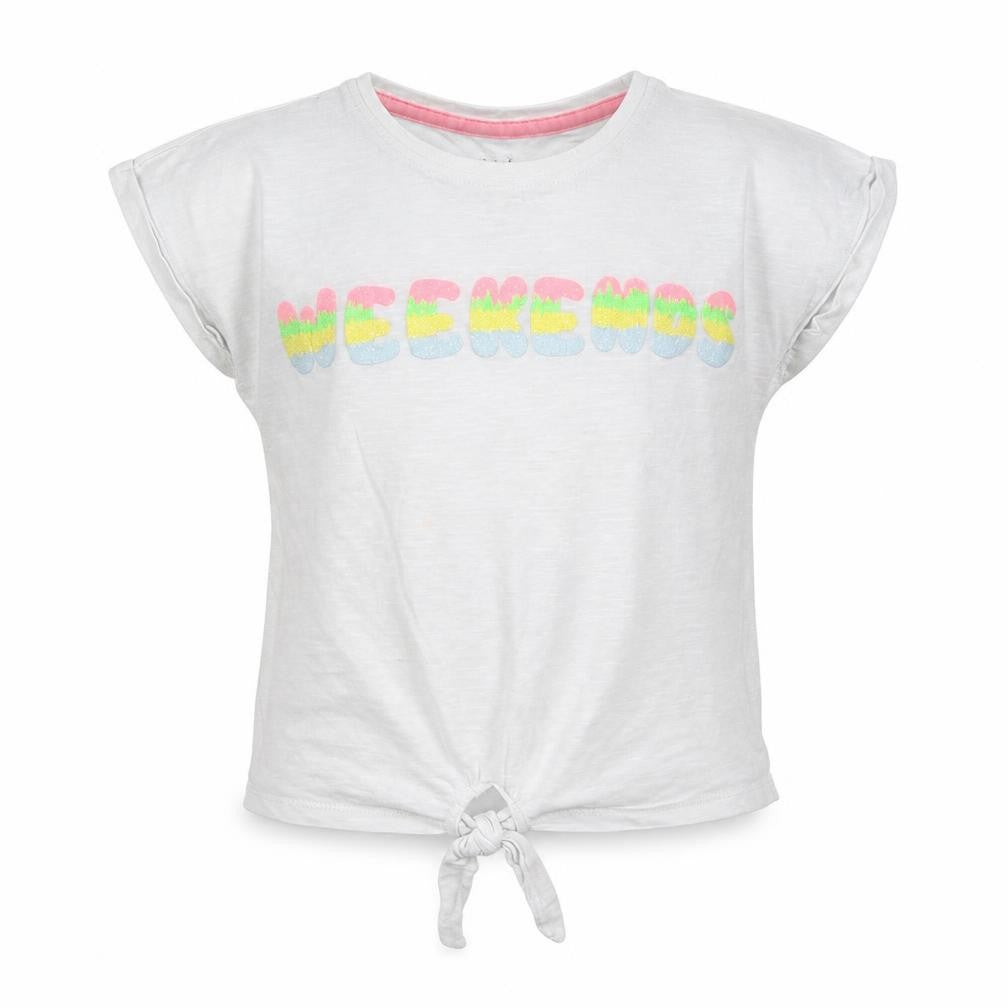 Front view of Mini Club girls’ white basic t-shirt, size 5-6, years