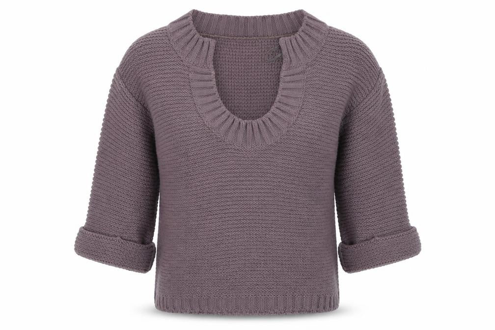 Front view of Marks & Spencer women’s purple jumper, size UK 14