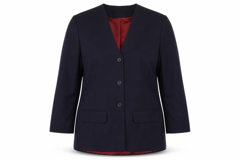 Front view of Business Solutions women’s blue jacket blazer, size UK 16