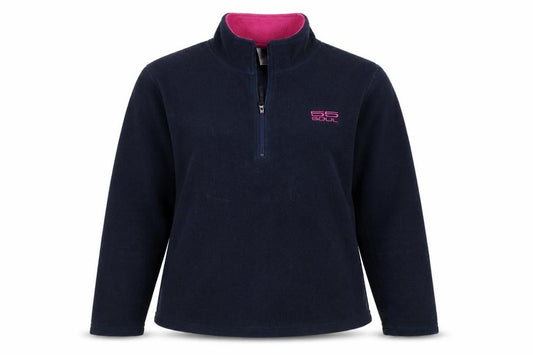 Front view of 55Soul women’s blue fleece henley sweatshirt, size M