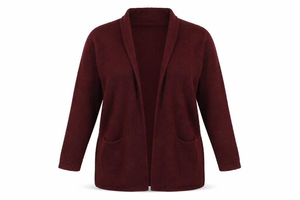 Front view of Avenue women’s red cardigan jumper, size UK 8