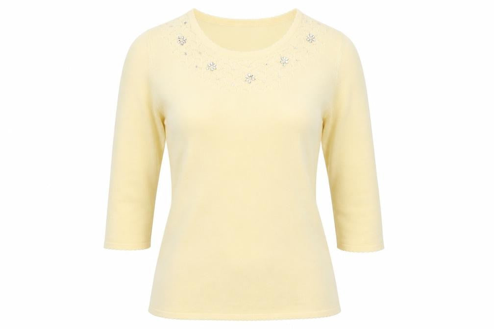 Front view of Bonmarché women’s yellow jumper, size S