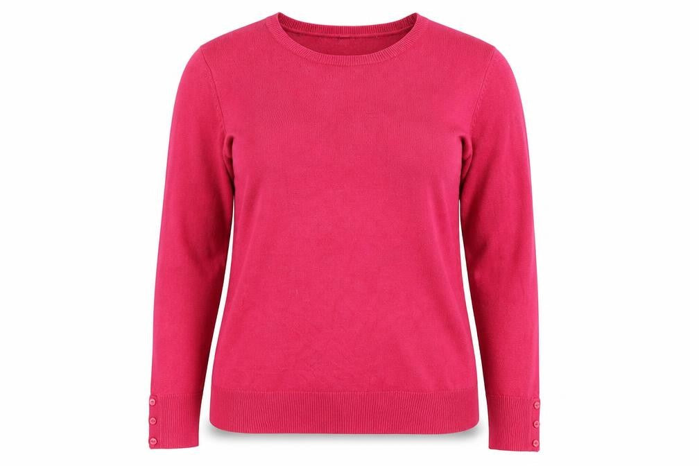 Front view of BHS women’s pink jumper, size UK 14