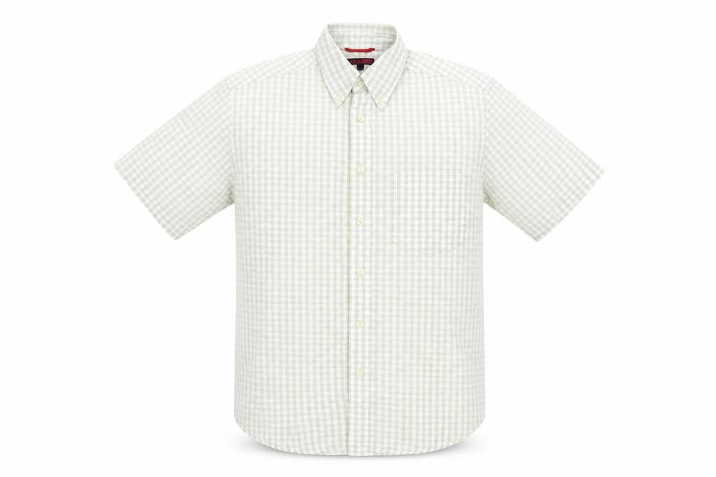 Front view of ceye man men’s green check button-up, size S