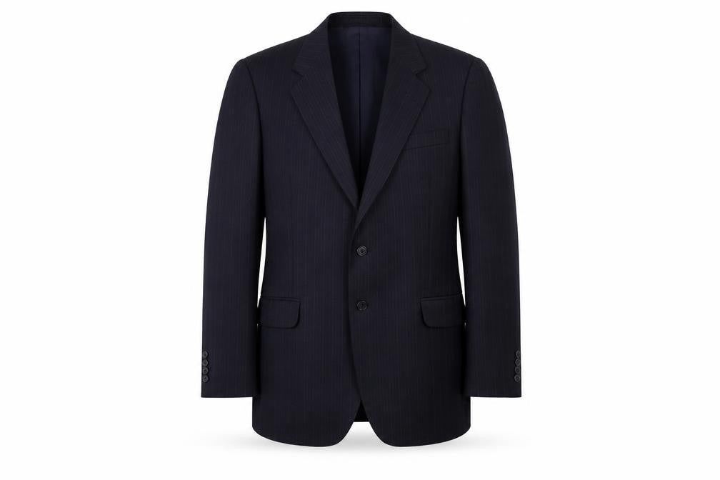 Front view of Preworn men’s blue striped jacket suit jacket, size 34