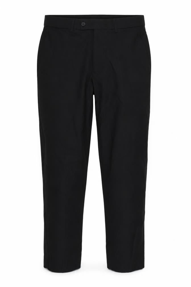Front view of the collection men’s black trousers, size 36, 24-inch leg
