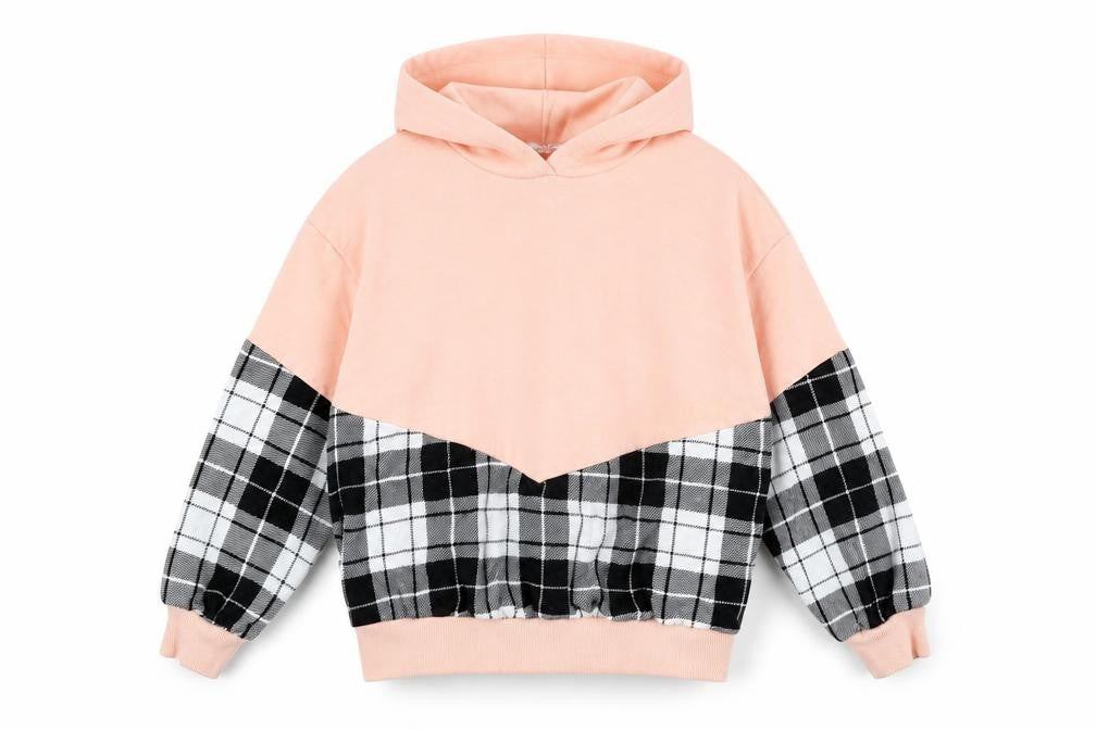 Front view of SHEIN girls’ pink pullover hoodie, size 10, years