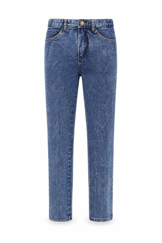Front view of women’s blue skinny jeans, size UK 24, in, 26-inch leg