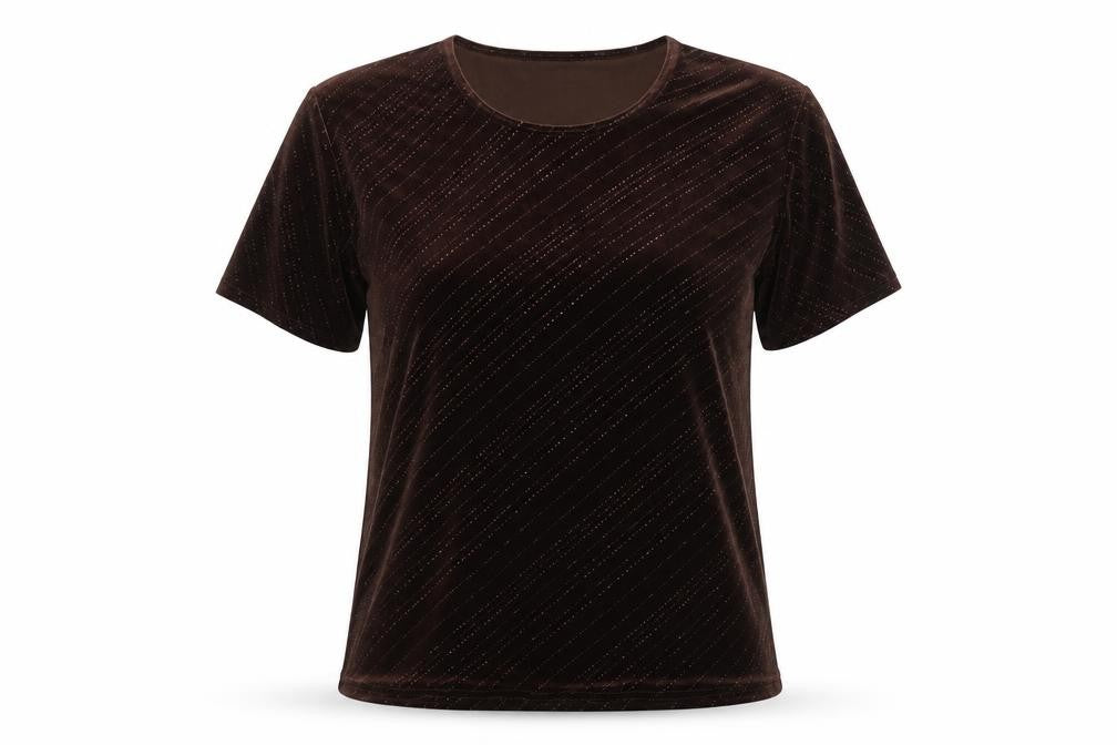 Front view of Charmell women’s brown basic t-shirt, size L