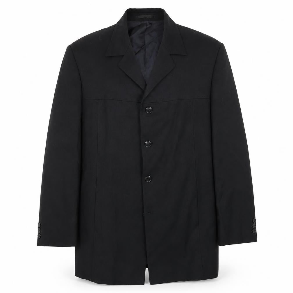 Front view of Burton men’s black jacket suit jacket, size 44