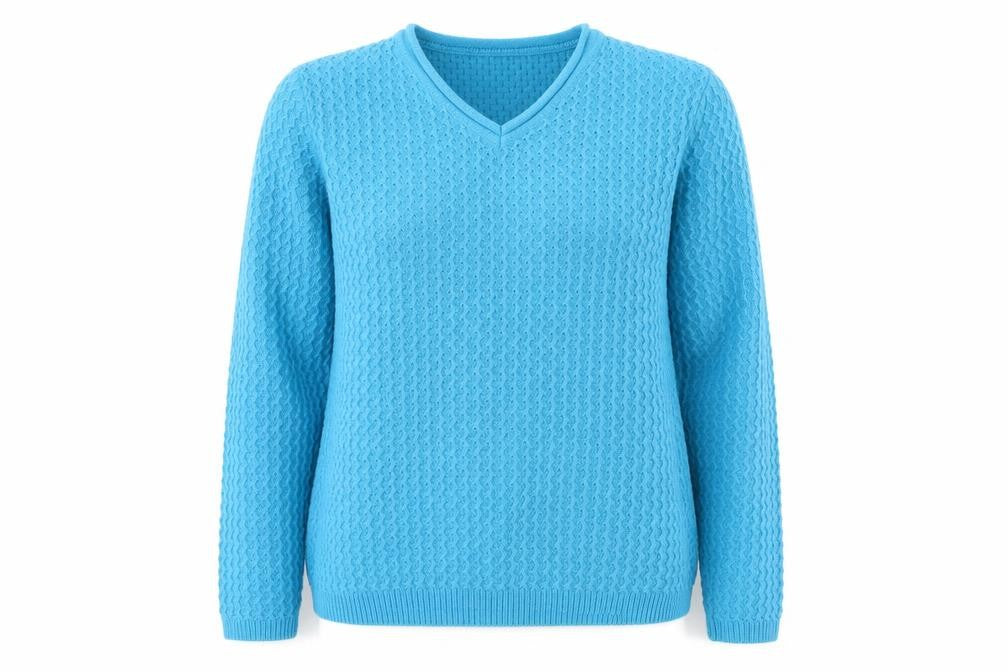 Front view of Isle women’s blue jumper, size M