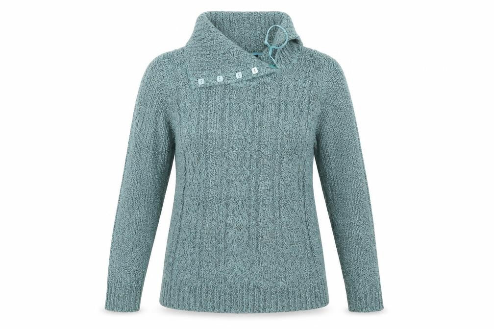 Front view of Bonmarché women’s green knit pullover sweatshirt, size S