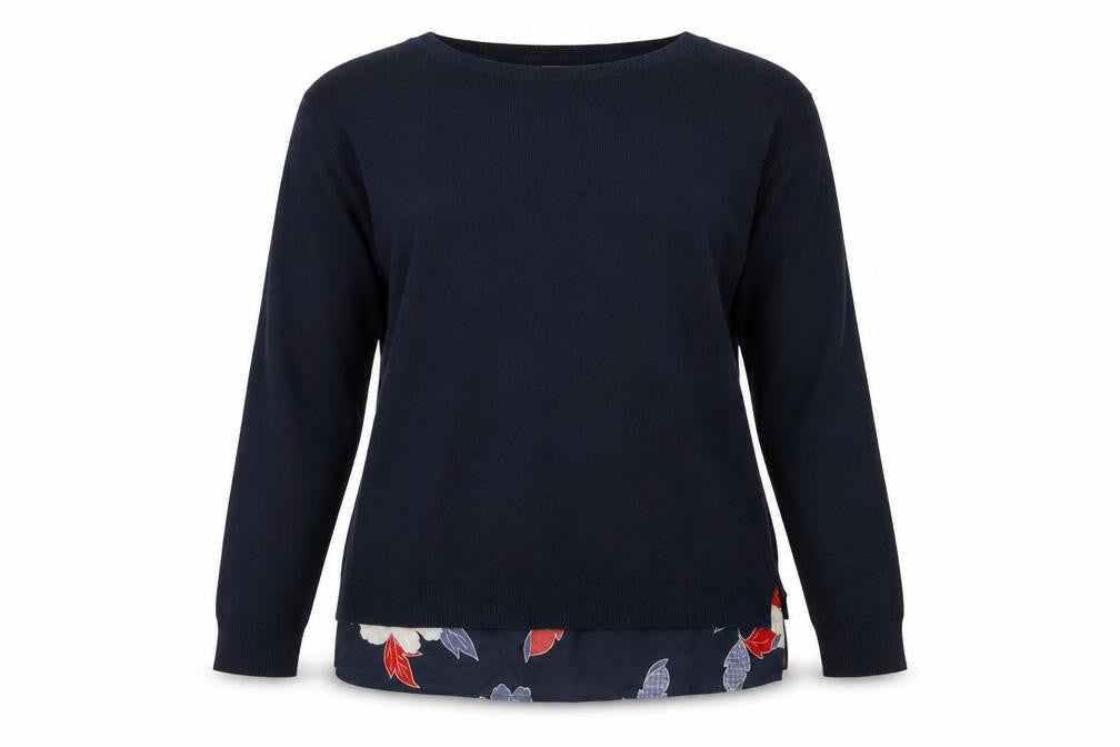 Front view of Anthology women’s blue pullover sweatshirt, size UK 14