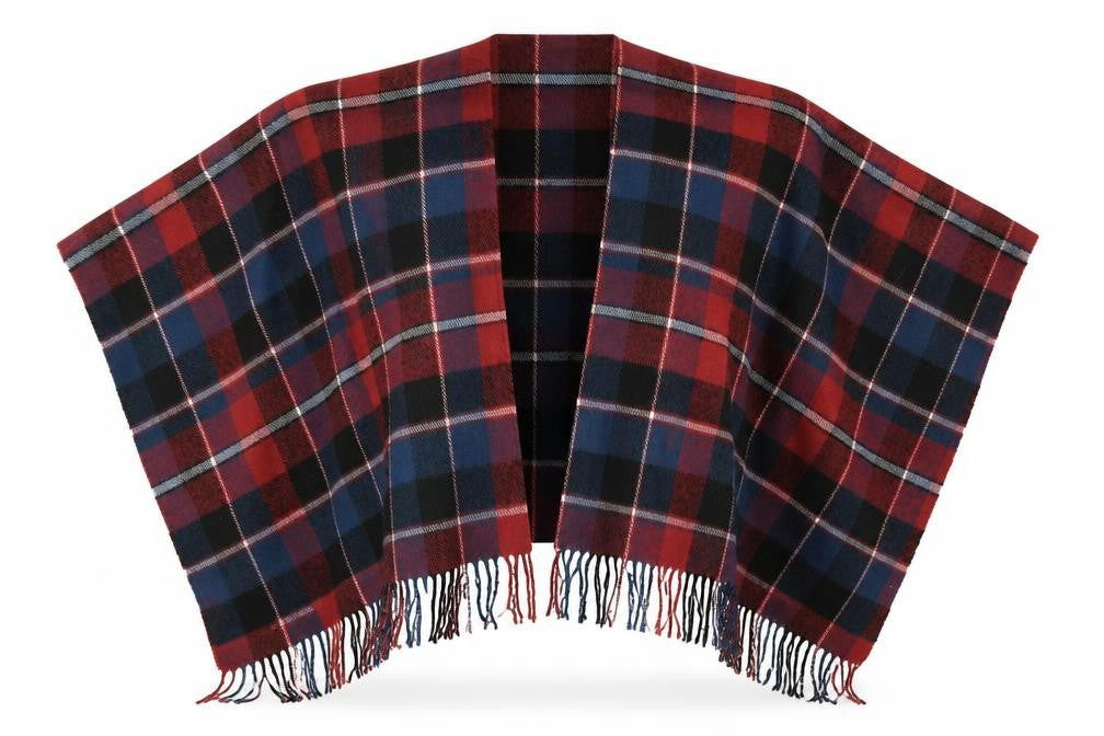 Front view of Preworn women’s red plaid cape jumper one size